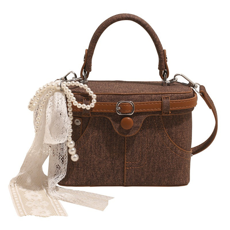 Denim Barrel-shaped Shoulder Bags