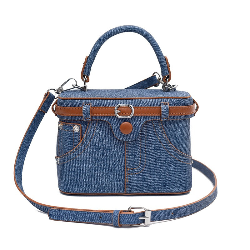 Denim Barrel-shaped Shoulder Bags