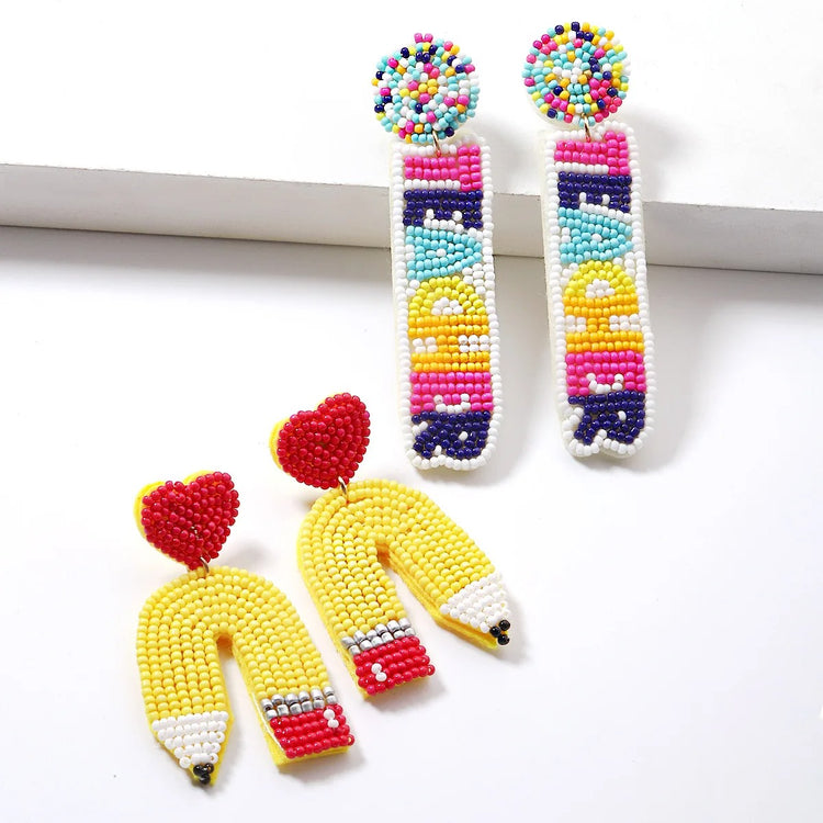 Rainbow Pencil Beaded Earrings