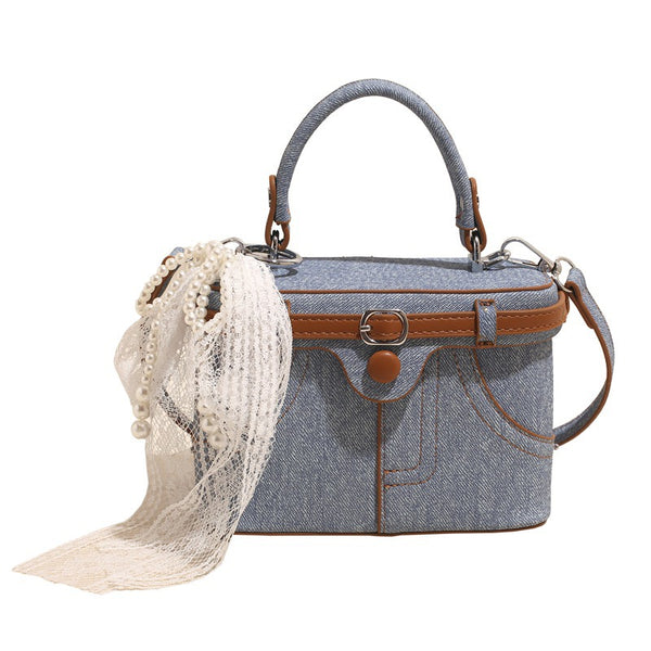 Denim Barrel-shaped Shoulder Bags