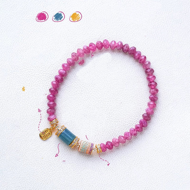 Pink tourmaline and jadeite bracelet
