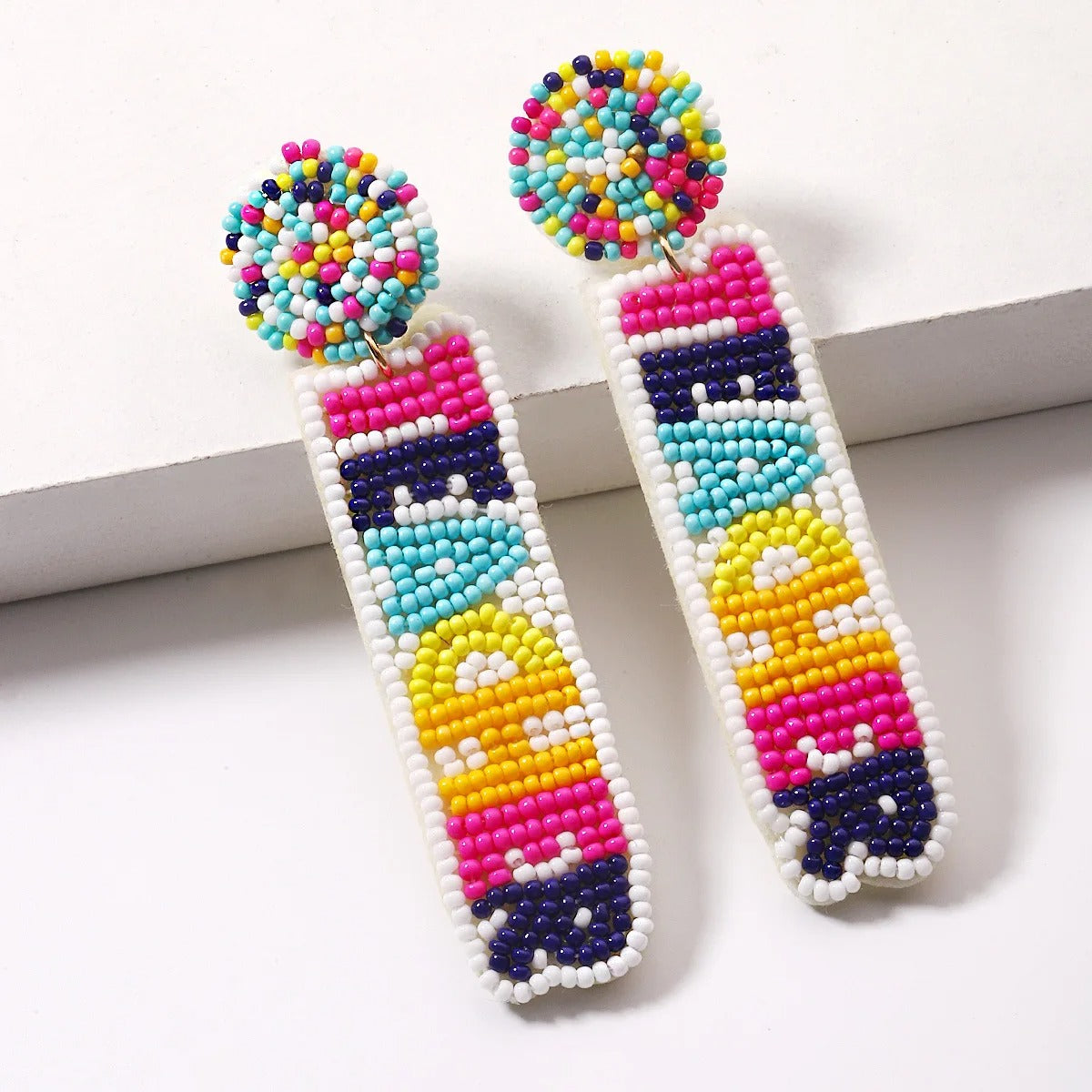 Rainbow Pencil Beaded Earrings