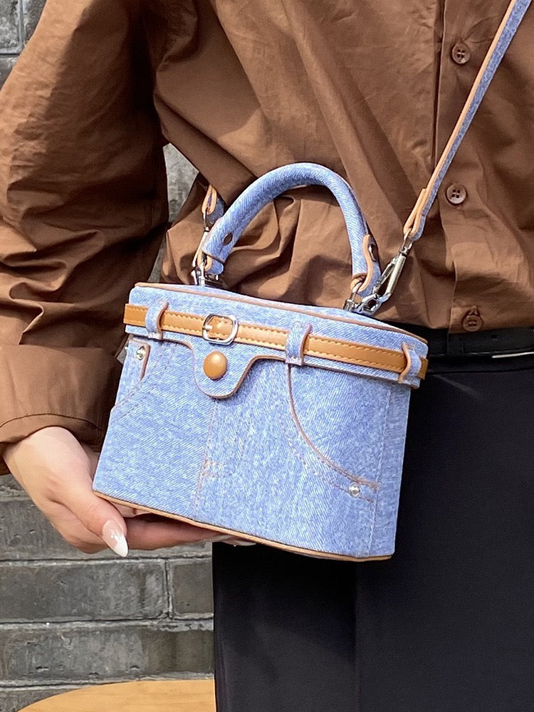 Denim Barrel-shaped Shoulder Bags