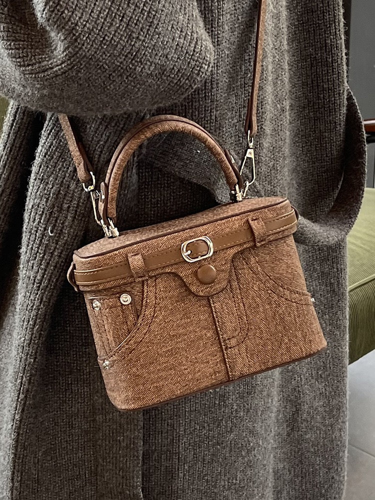 Denim Barrel-shaped Shoulder Bags