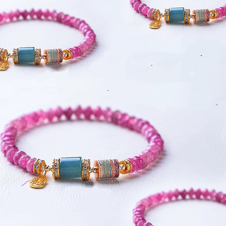 Pink tourmaline and jadeite bracelet