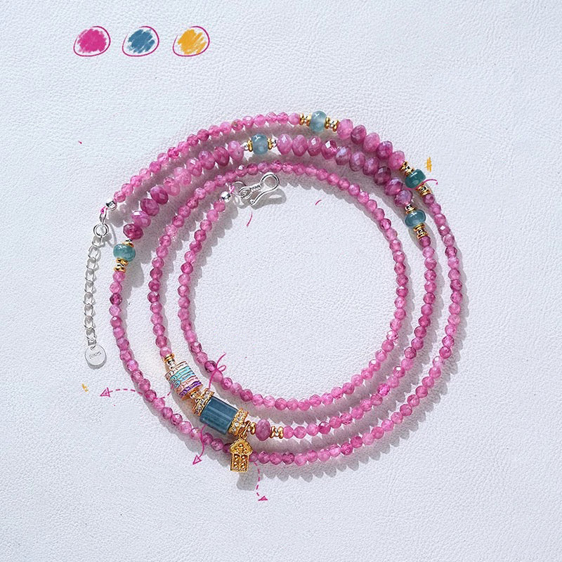 Pink tourmaline and jadeite bracelet