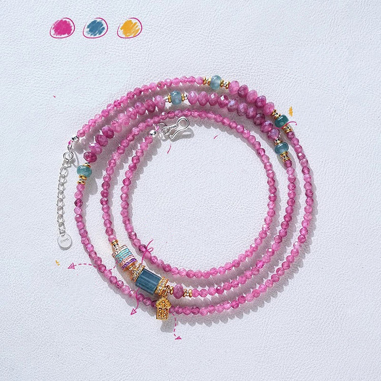 Pink tourmaline and jadeite bracelet