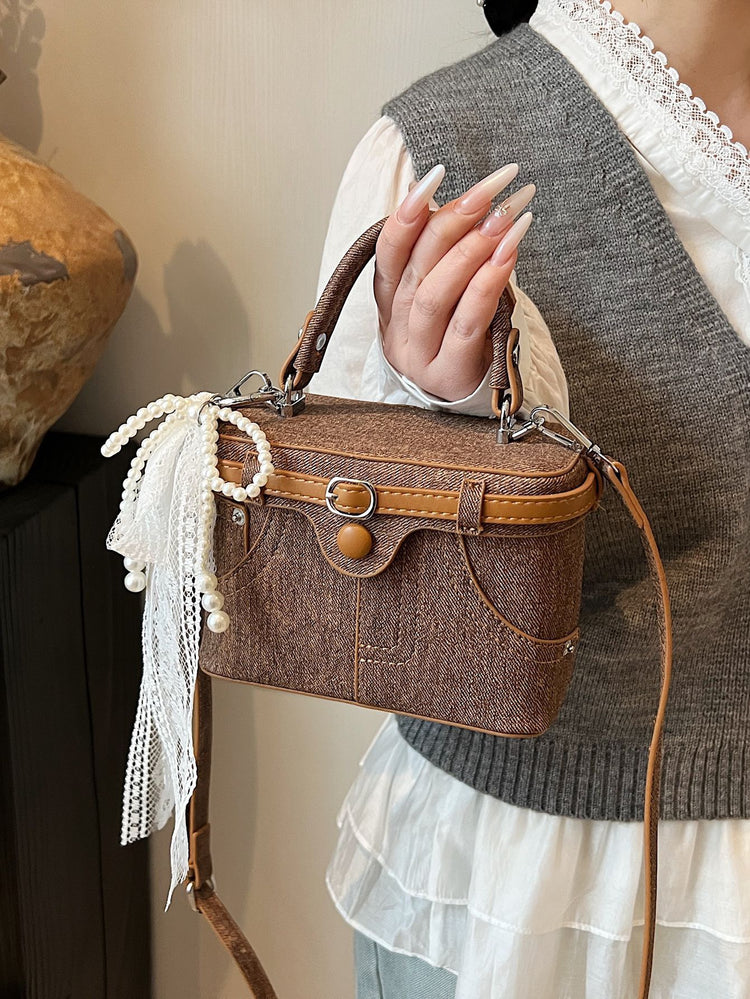 Denim Barrel-shaped Shoulder Bags