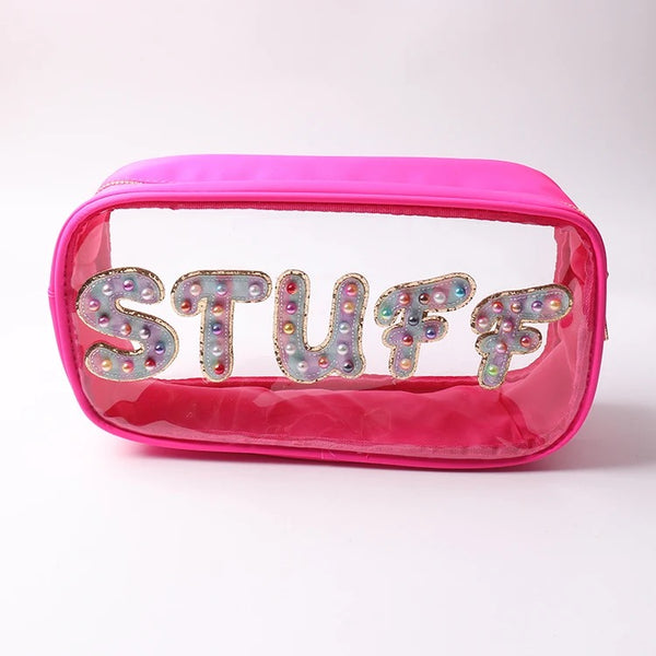 STUFF summer clear makeup X-Large hot pink bag