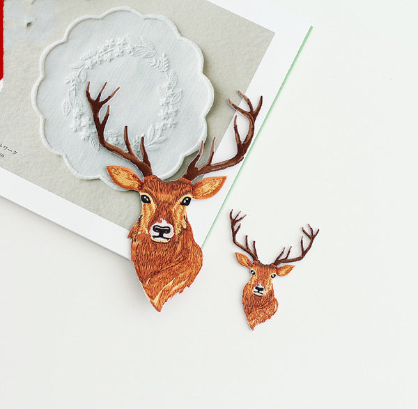 Embroidered Deer Patch-Iron on Patch-Sewing Antler Applique