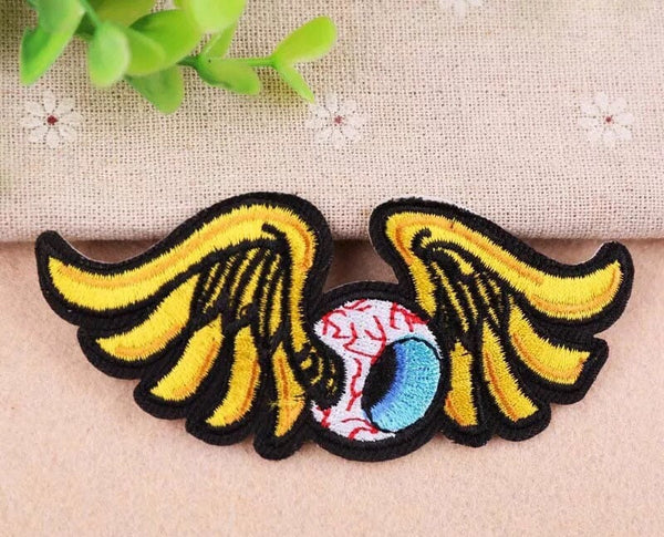 Crative Big Eyeball with yallow wing Iron On Patch -Embroidered Sew On Patch-Jacket backbag patch-cool gift patch