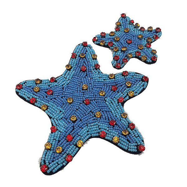 Embroidered beaded Big and small blue star patch-iron on creative patch-sew on patch- Jacket back patch-bag patch- handmade patch