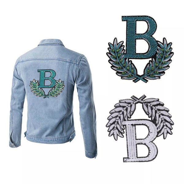 Embroidered beaded Letter B patch-iron on creative patch-sew on patch- Jacket back patch-bag patch- name patch