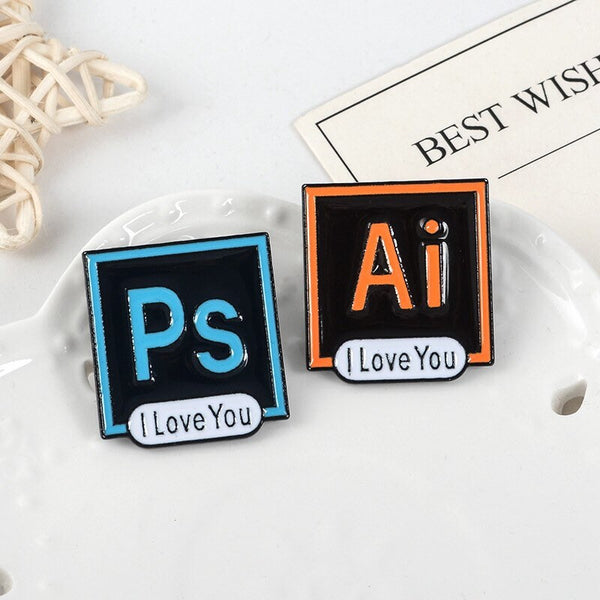 Creative PS and AI pins-enemal pins-kawaii pins-kids pins- Good birthday Gift pins-Bag pins-Jacket pins-Hat pins-Classmate pins-graduate gif