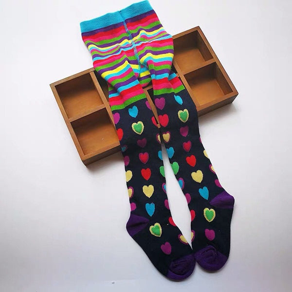 Colorful Heart black cotton girls tight-bridal party favor-kids golf socks-birthday favor-winter cotton socks-Girls Knee High Socks