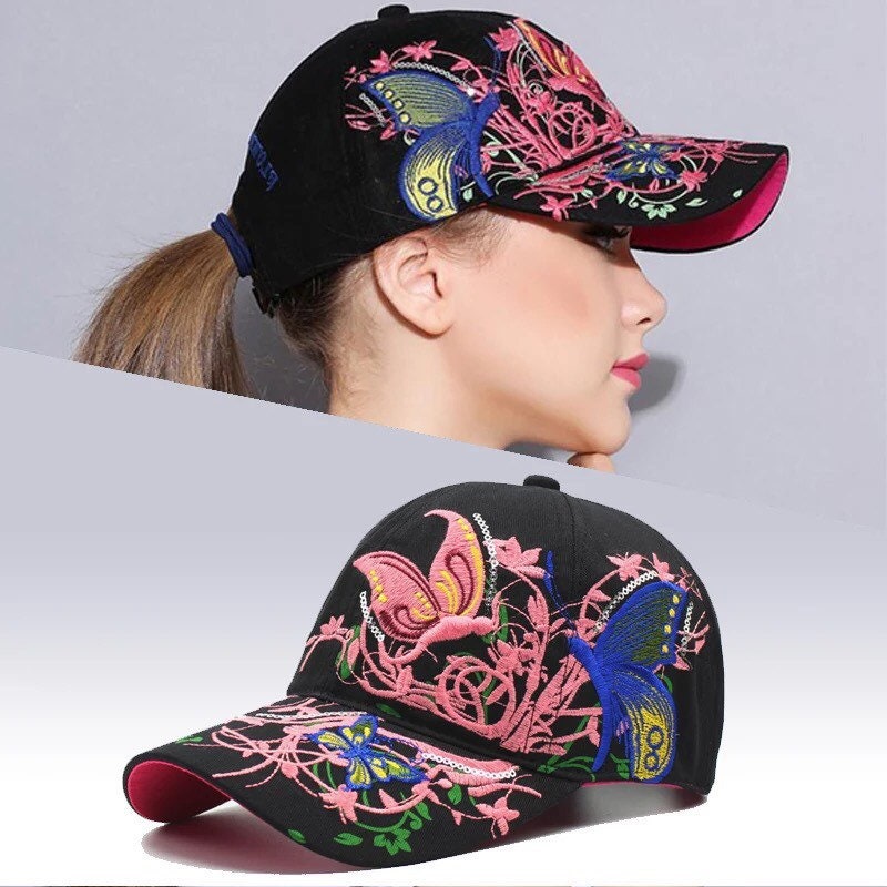 Butterfly Flowers Embroidered Hat