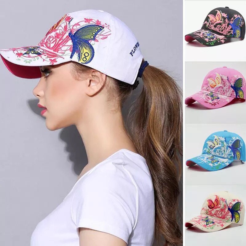 Butterfly Flowers Embroidered Hat