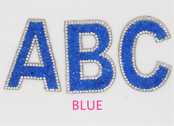 Blue Beaded hot press Multiple colors Handmade Letter  rhinestone  Applique Patchs/Alphabet patches/Iron On Patches/Initials
