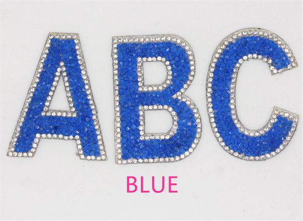 Blue personalized Multiple colors Beaded hot press Handmade Letter  rhinestone  Applique Patchs/Alphabet patches/Iron On Patches/Initials