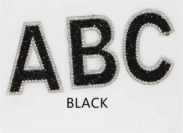 Black silver personalized Multiple colors Beaded hot press Handmade Letter  rhinestone  Applique Patchs/Alphabet patches/Iron On Patches