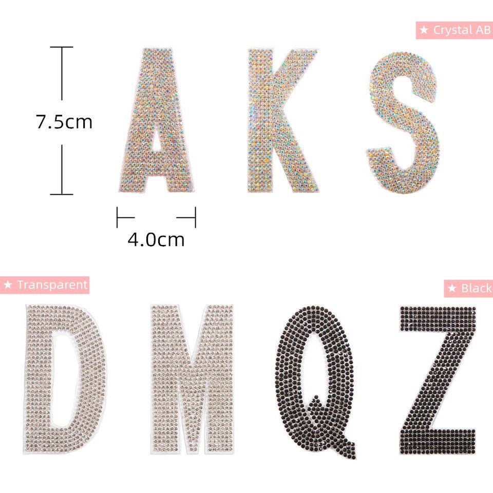 Black Rhinestone Letter Patches