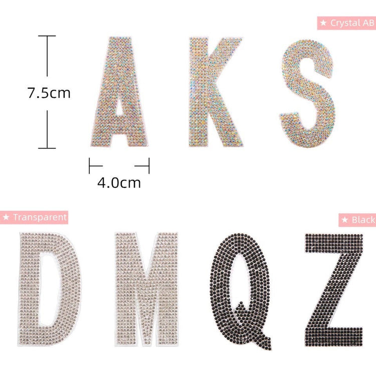Black Rhinestone Letter Patches