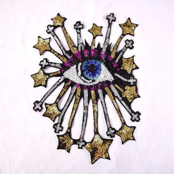 Designer large Handmade Beaded one eye with stars patch-Clothing patch-Shining eye patch-Cool patch