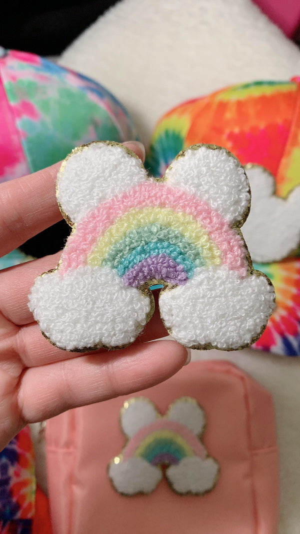 Disney Mickey ears Rainbow chenille patch-Adhesive glitter with chenille patch-Disney trip patch