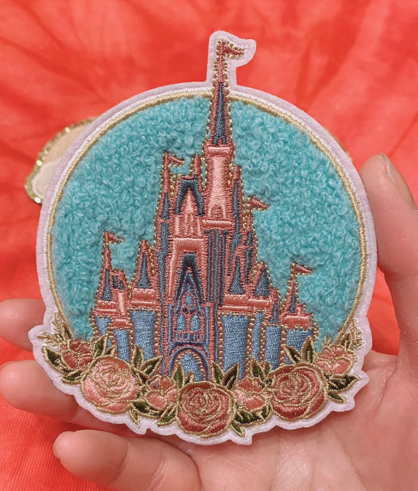 Disney large castle Embroidery flower chenille patch-Glitter with chenille patch-Teacher’s appreciation gift-Holiday Gift